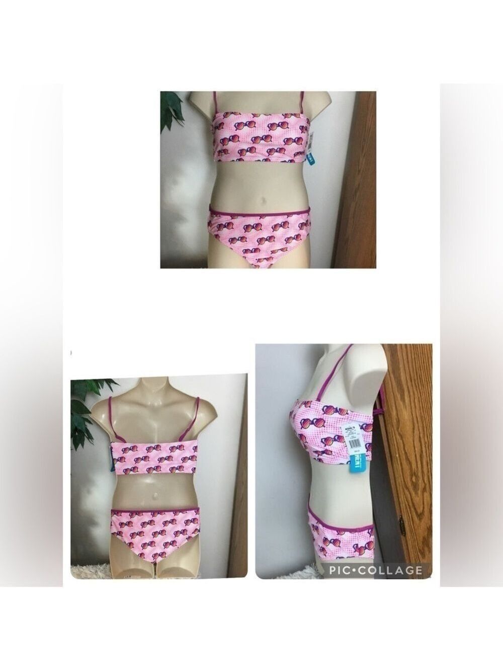 Undercurrent Bandeaukini Woman’s Juniors size XL pink dots & sunglasses …